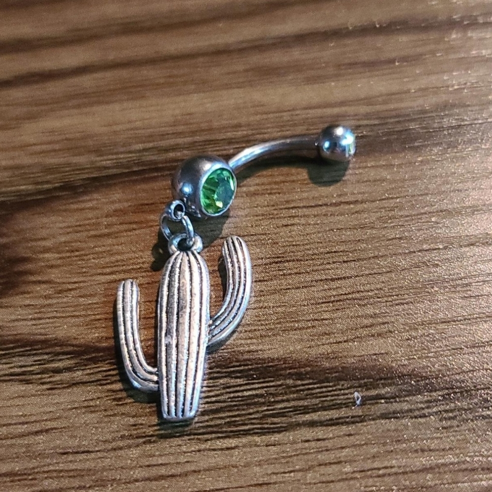 Cactus green belly button ring
